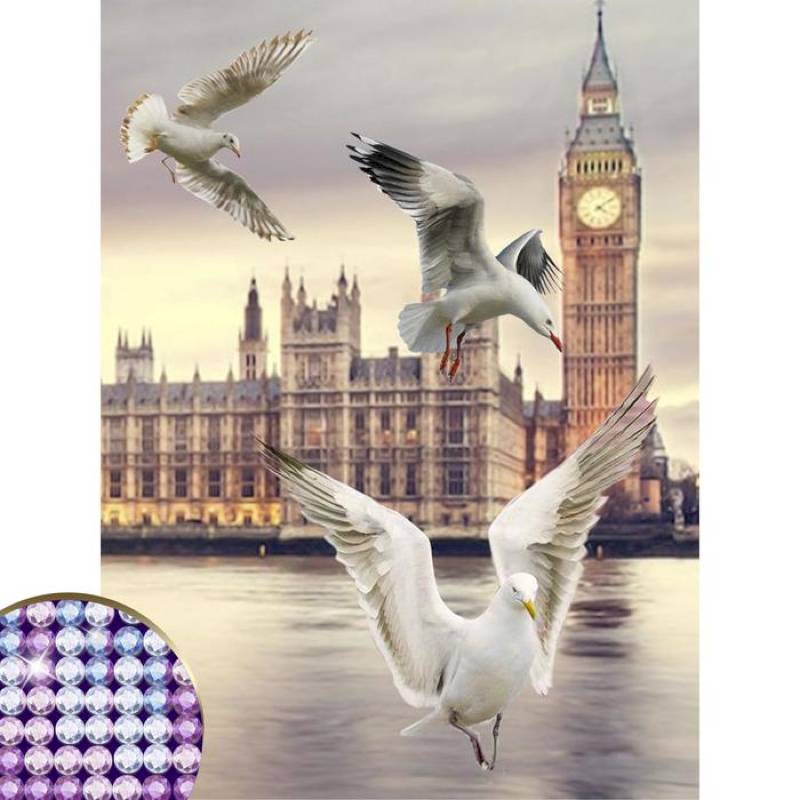 Алмазная вышивка с частичным заполнением «Чайки», 30 x 40 см, холст. Набор для творчества