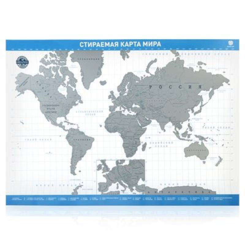 Стираемая карта мира (скретч-карта) 'Премиум', 42х59 см (синяя, стираемый слой - серебро) Стираемая карта мира (скретч-карта) 'Премиум', 42х59 см (синяя, стираемый слой - серебро)