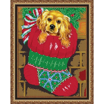 'Новогодний щенок' 24*30см набор для вышивания чешским бисером 'Вышивочка' ВЛ-004
