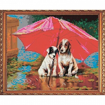 'Под дождём, но вдвоём' 30x24см набор на атласе для вышивания чешским бисером 'Вышивочка' в коробке ВЛ-038