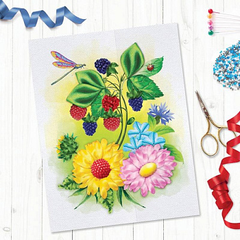 Вышивка объёмная бисером и лентами 'Ягода', 24x32 см