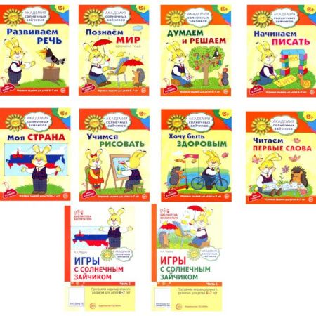 Общая подготовка к школе, книга Академия солнечных зайчиков. Система развития ребенка 6-7 лет (комплект. 2 методички и 8 тетрадей) купить по скидке
